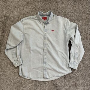 Supreme Light Blue Denim Wooster Cotton Long Sleeve Box Logo Shirt Size Medium